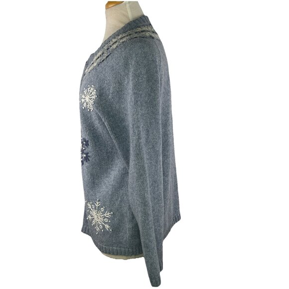 Croft & Barrow Sz M Silk Blend Snowflake Cardigan Womens Blue Fair Isle Full Zip - Picture 4 of 9